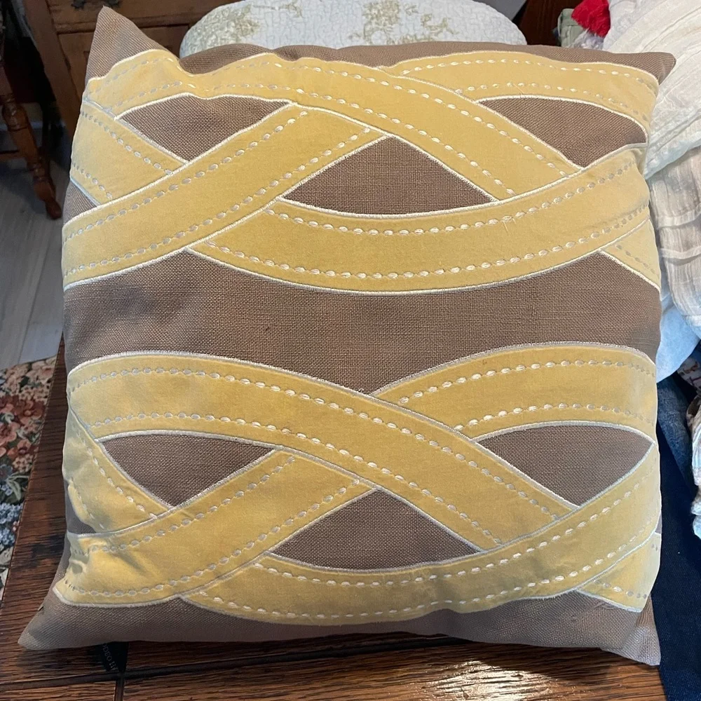 Mustard Yellow and Brown Woven Accent Pillow by